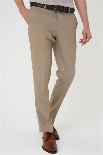 P 1191 Slim Fit Pilesiz Yün Klasik Koyu Bej Kumaş Pantolon 