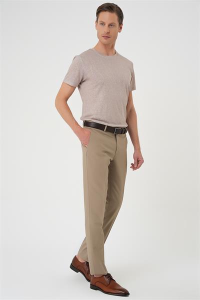P 1191 Slim Fit Pilesiz Yün Klasik Koyu Bej Kumaş Pantolon 