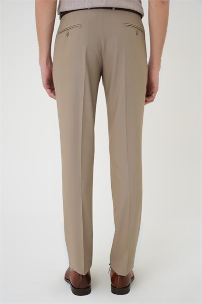 P 1191 Slim Fit Pilesiz Yün Klasik Koyu Bej Kumaş Pantolon 