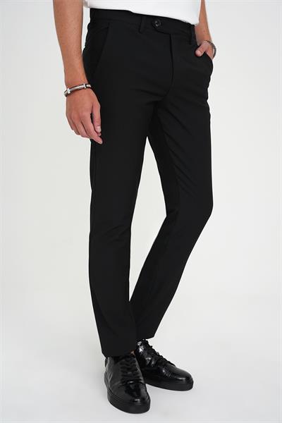 P 1192 Comfort Fit Beli Lastikli Dokulu Siyah Jogger Pantolon 