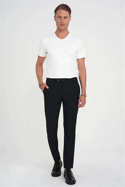 P 1192 Comfort Fit Beli Lastikli Dokulu Siyah Jogger Pantolon 