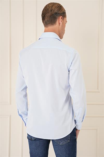 Slim Fit %100 Pamuk Non Iron Kumaş Klasik Mavi Gömlek  Gk 735