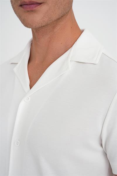 Slim Fit Apaş Yaka Modal Karışımlı Kısa Kol Beyaz Gömlek G 1590