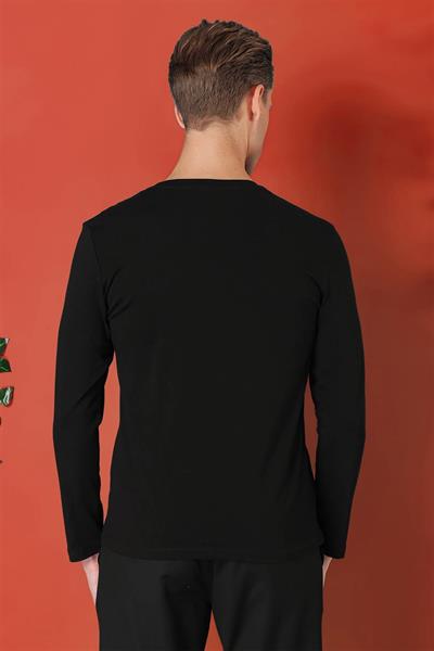 Slim Fit Baskılı Bisiklet Yaka Esnek Pamuk Siyah Tişört Ts 867