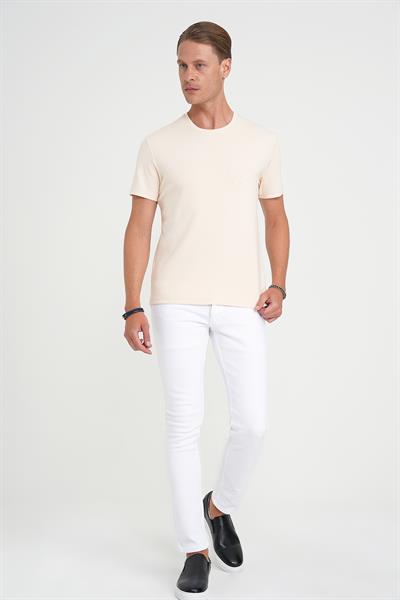 Slim Fit Beş Cep Likralı Beyaz Jean Pantolon Denim 134