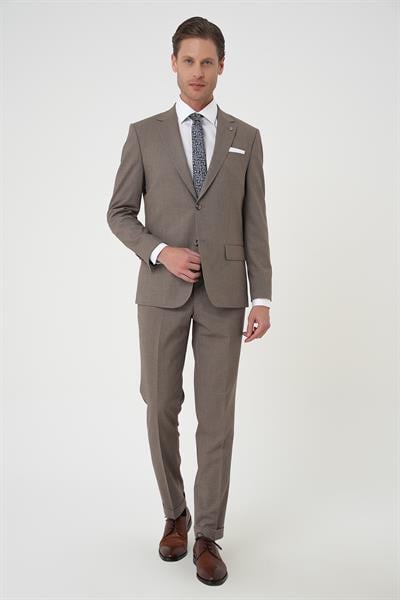Slim Fit Çift Yırtmaç Dokulu Esnek Klasik Vizon Takım Elbise Tk 915
