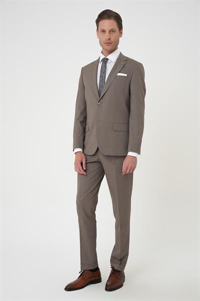 Slim Fit Çift Yırtmaç Dokulu Esnek Klasik Vizon Takım Elbise Tk 915