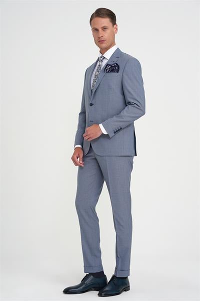 Slim Fit Çift Yırtmaç Esnek Yelekli Klasik Havacı Mavi Takım Elbise Tk 916