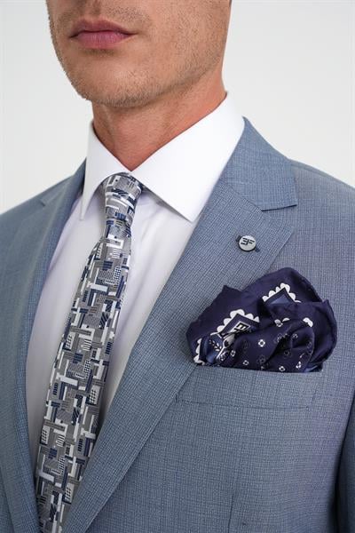 Slim Fit Çift Yırtmaç Esnek Yelekli Klasik Havacı Mavi Takım Elbise Tk 916