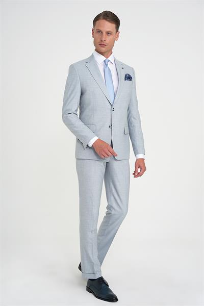 Slim Fit Çift Yırtmaç Esnek Yün Mavi Takım Elbise Tk 918