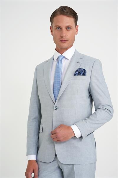 Slim Fit Çift Yırtmaç Esnek Yün Mavi Takım Elbise Tk 918