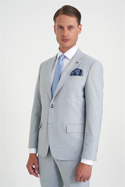 Slim Fit Çift Yırtmaç Esnek Yün Mavi Takım Elbise Tk 918