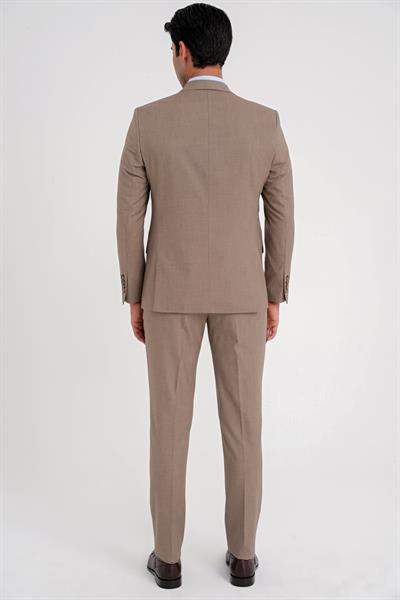 Slim Fit Çift Yırtmaç Esnek Yün Vizon Takım Elbise Tk 918
