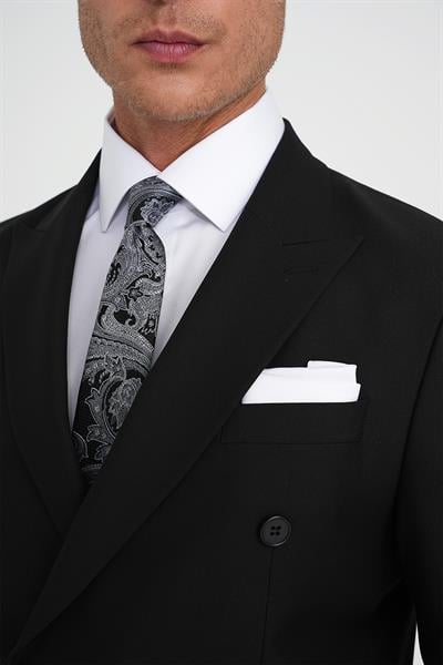 Slim Fit Çift Yırtmaç Kruvaze Klasik Siyh Takım Elbise Tk 919