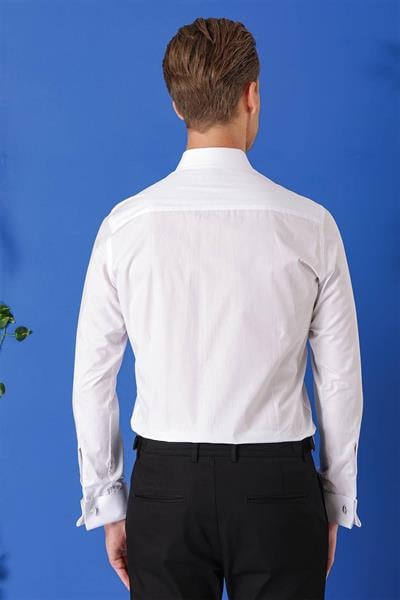 Slim Fit Duble Manşet %100 Pamuk Klasik Beyaz Gömlek Gk 682
