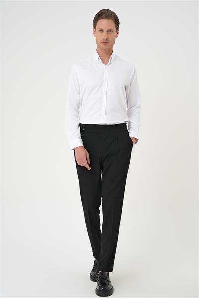 Slim Fit Düğmeli Yaka Pamuklu Klasik Beyaz Gömlek Gk 736