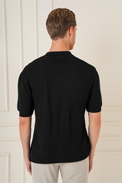 Slim Fit Polo Yaka Kısa Kol %100 Pamuk Siyah Triko Tr 868