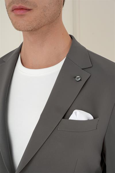 Slim Fit Torba Cep Esnek Spandex Karışımlı Düz Koyu Haki Blazer Ceket C 696