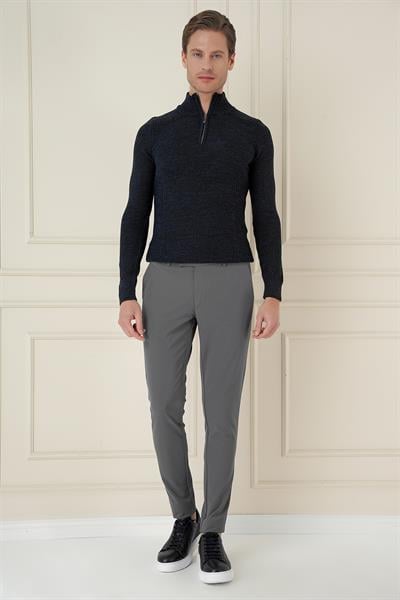 Slim Fit Yan Cepli Düz Esnek Casuel Füme Pantolon P 1144