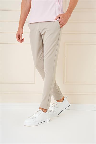 Slim Fit Yan Cepli Düz Esnek Casuel Koyu Bej Pantolon P 1144