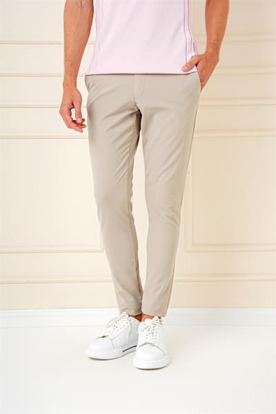 Slim Fit Yan Cepli Düz Esnek Casuel Koyu Bej Pantolon P 1144