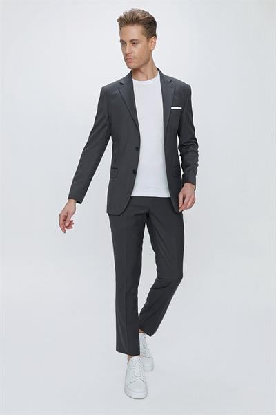 Tk 2021 Slim Fit Klasik Mono Yaka Klasik Antrasit Takım Elbise