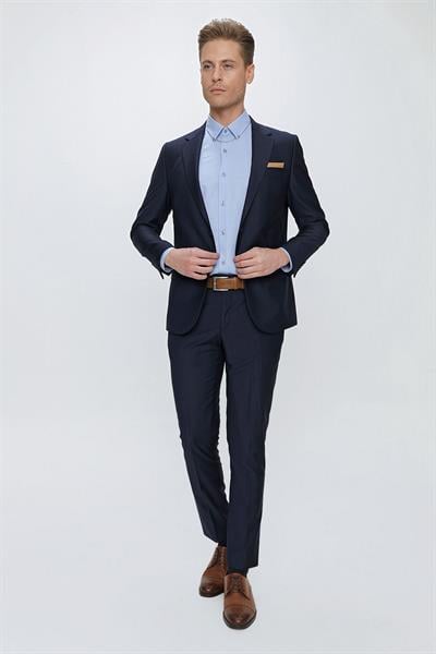 Tk 2021 Slim Fit Klasik Mono Yaka Klasik Lacivert Takım Elbise