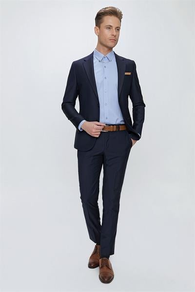 Tk 2021 Slim Fit Klasik Mono Yaka Klasik Lacivert Takım Elbise