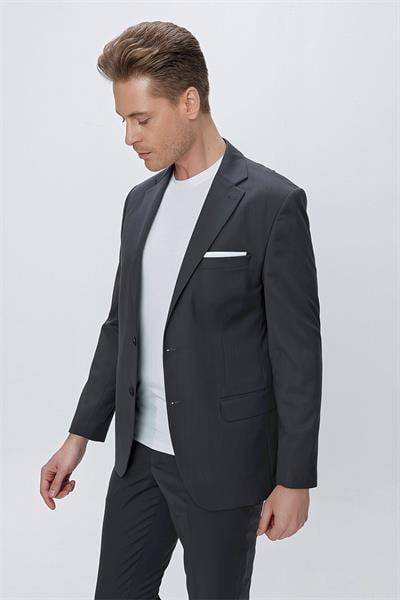 Tk 2021 Slim Fit Klasik Mono Yaka Klasik Antrasit Takım Elbise