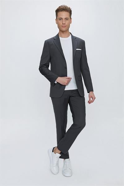 Tk 2021 Slim Fit Klasik Mono Yaka Klasik Antrasit Takım Elbise