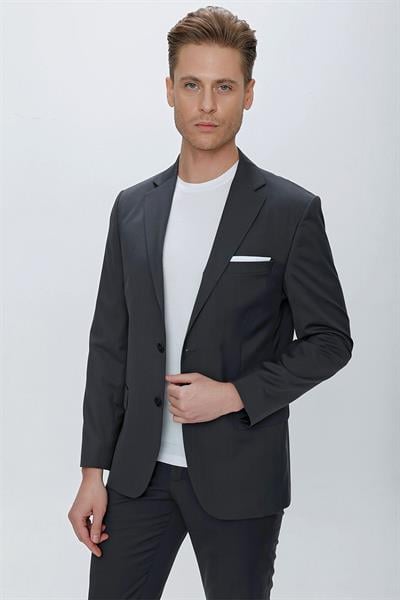 Tk 2021 Slim Fit Klasik Mono Yaka Klasik Antrasit Takım Elbise
