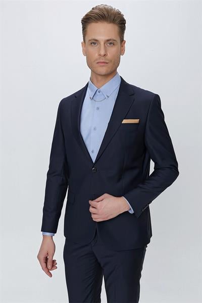 Tk 2021 Slim Fit Klasik Mono Yaka Klasik Lacivert Takım Elbise