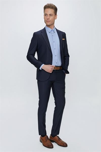 Tk 2021 Slim Fit Klasik Mono Yaka Klasik Lacivert Takım Elbise