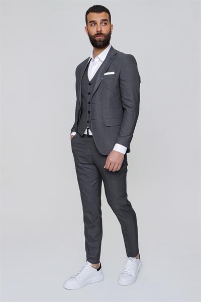 TK 842 Slim Fit Gri Klasik Takım Elbise
