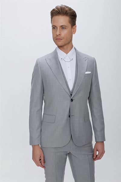TK 870 Slim Fit Gri Klasik Takım Elbise