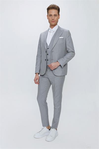 TK 870 Slim Fit Gri Klasik Takım Elbise