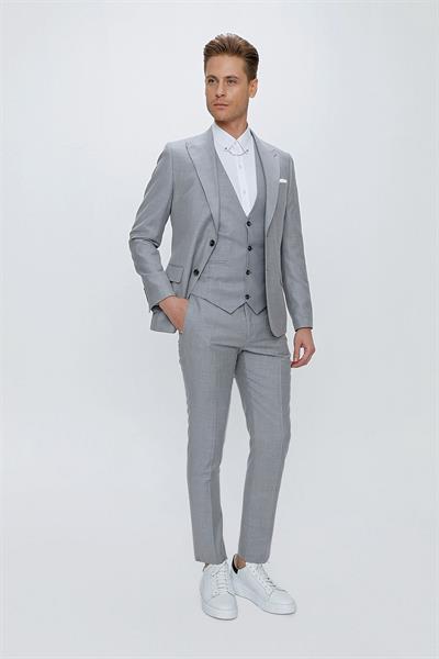 TK 870 Slim Fit Gri Klasik Takım Elbise