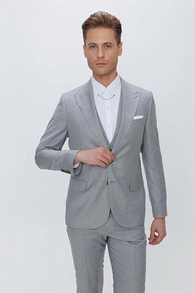 TK 870 Slim Fit Gri Klasik Takım Elbise
