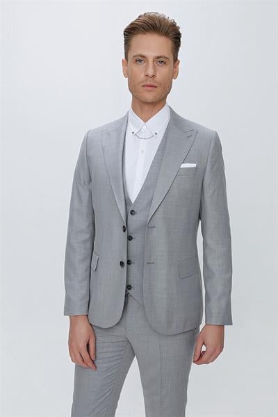 TK 870 Slim Fit Gri Klasik Takım Elbise