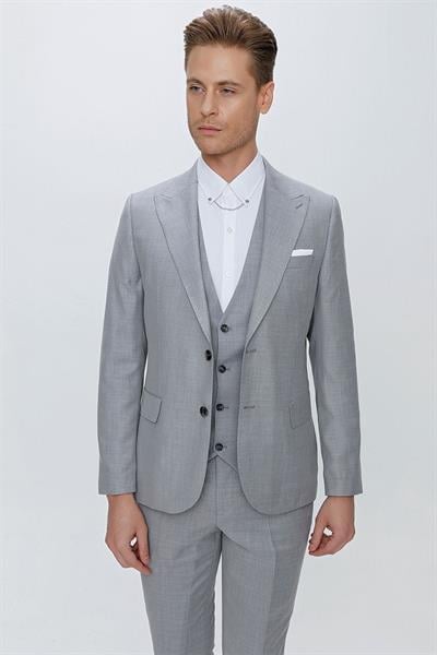 TK 870 Slim Fit Gri Klasik Takım Elbise