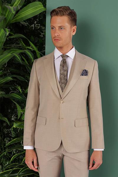 TK 871 Slim Fit Bej Klasik Takım Elbise