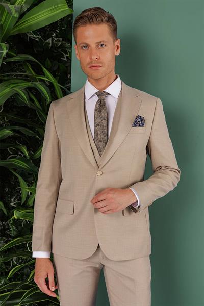 TK 871 Slim Fit Bej Klasik Takım Elbise