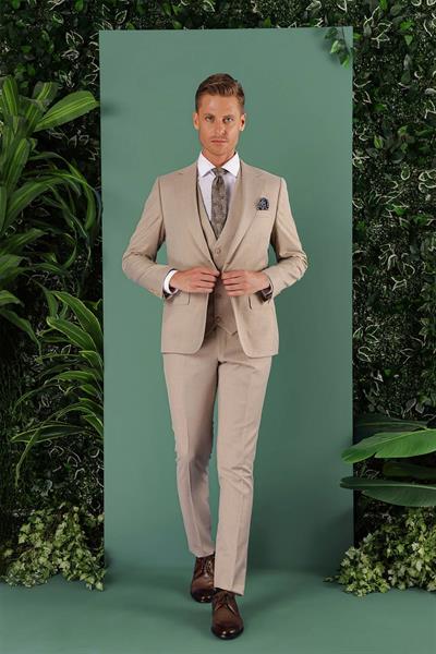TK 871 Slim Fit Bej Klasik Takım Elbise