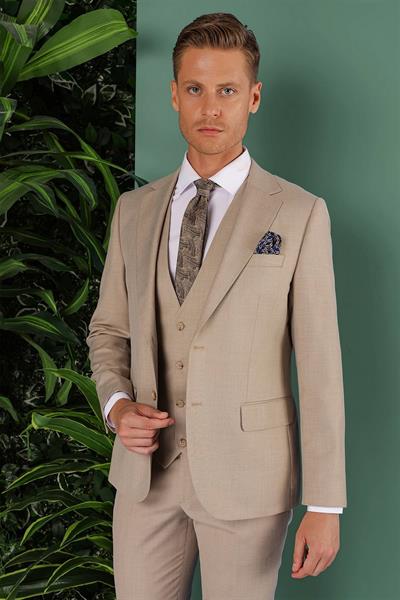 TK 871 Slim Fit Bej Klasik Takım Elbise