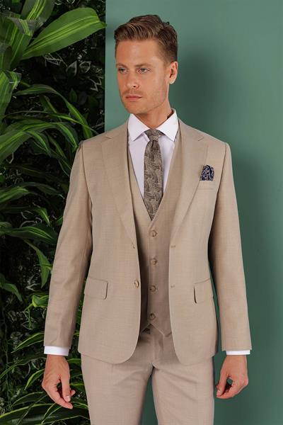TK 871 Slim Fit Bej Klasik Takım Elbise