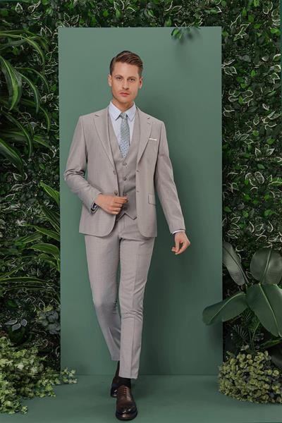 TK 871 Slim Fit Gri Klasik Takım Elbise