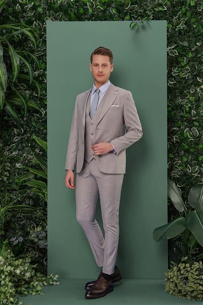 TK 871 Slim Fit Gri Klasik Takım Elbise
