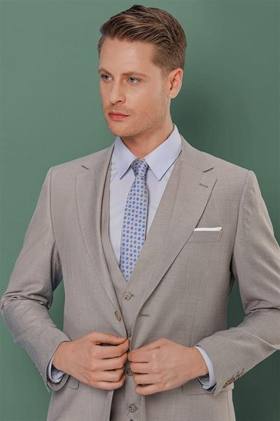 TK 871 Slim Fit Gri Klasik Takım Elbise