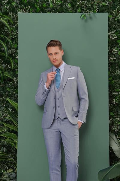 TK 872 Slim Fit Gri-Mavi Klasik Takım Elbise