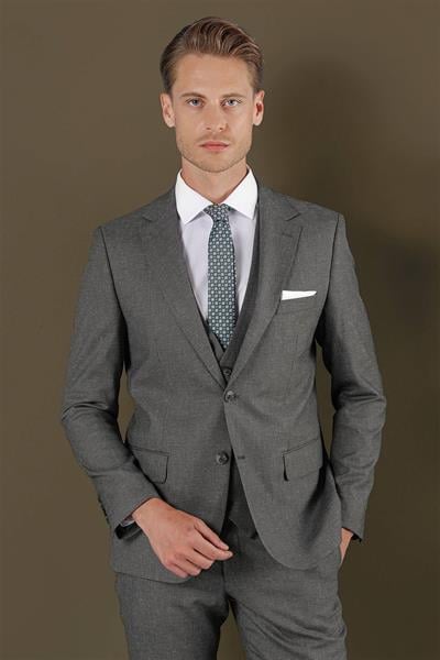 TK 873 Slim Fit Koyu Gri Klasik Takım Elbise